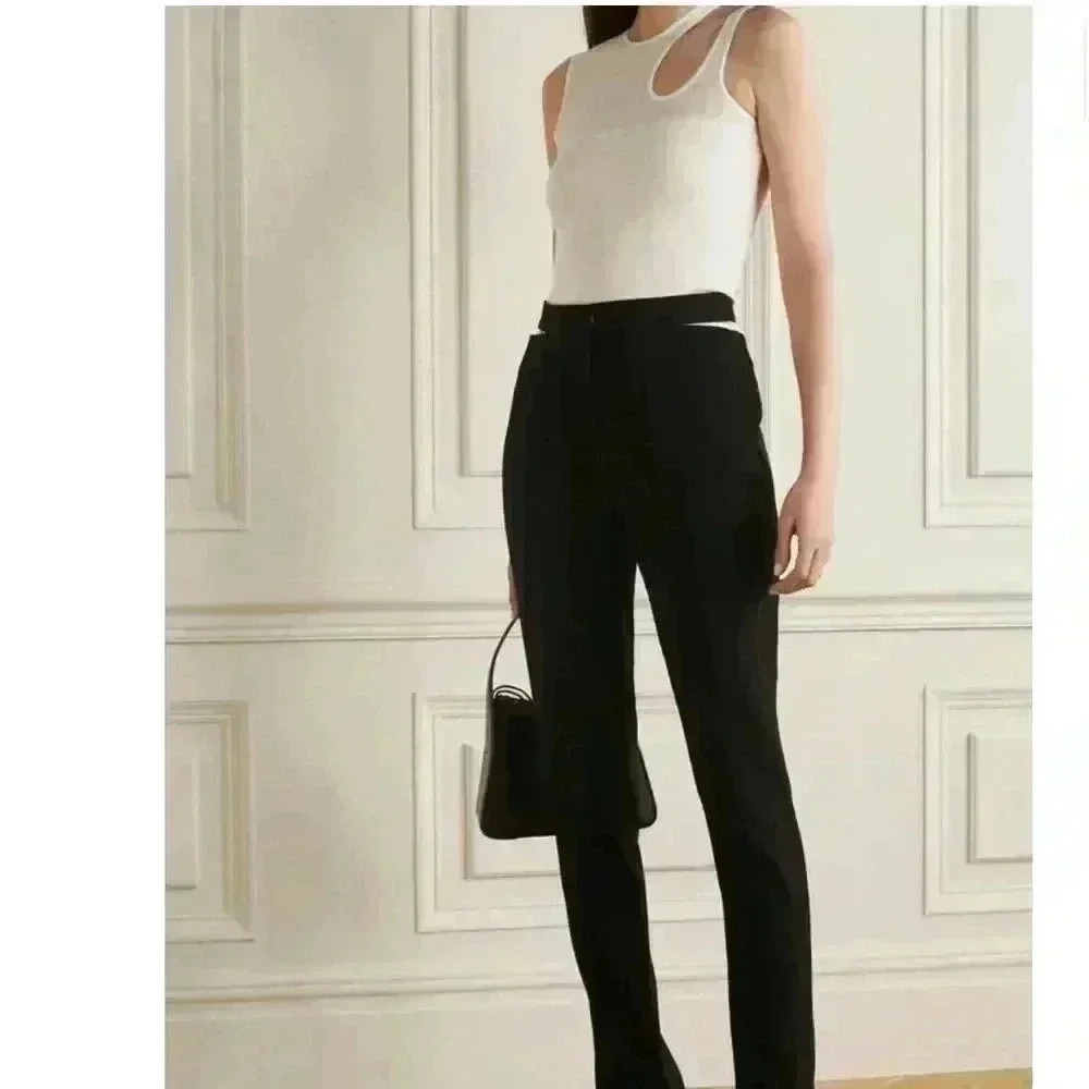 NWT $850 MUGLER Cutout Ribbed-Knit Tank Beige Off White *defect